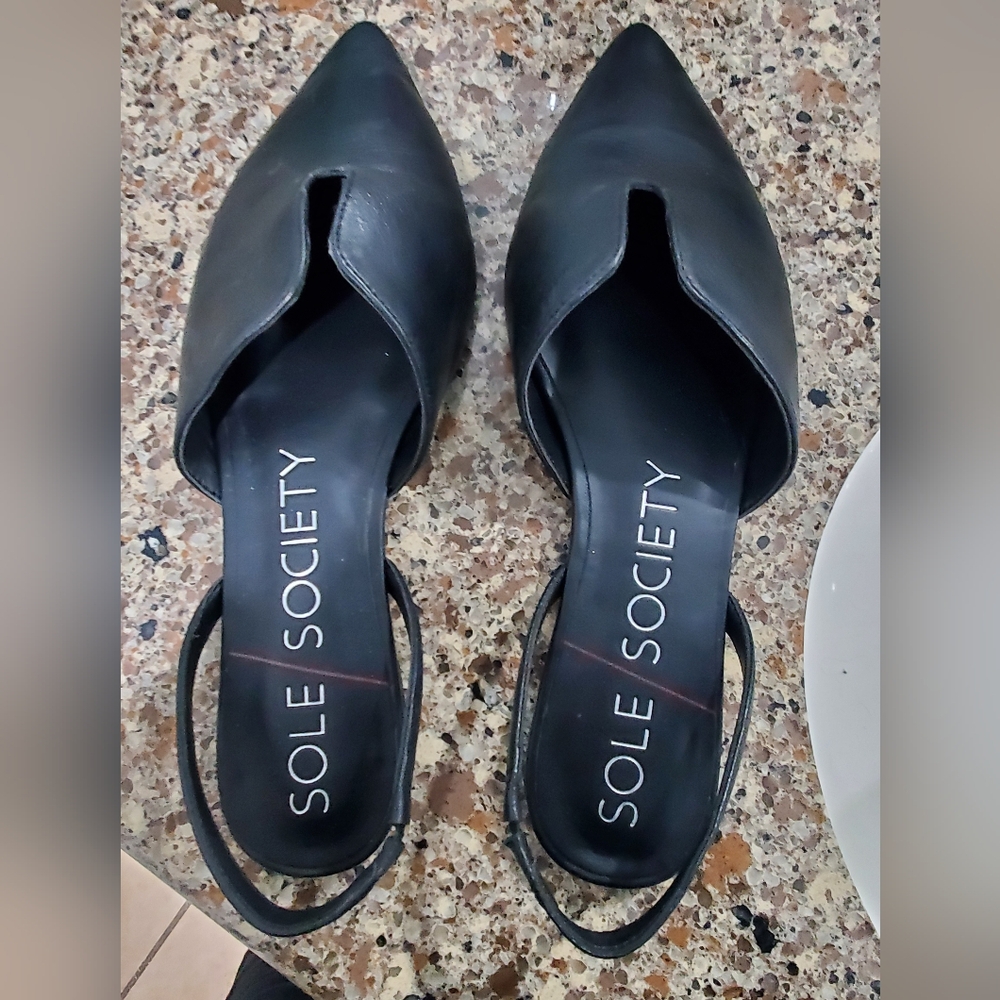 Sole Society Black Leather Slingback Sandals 7.5M